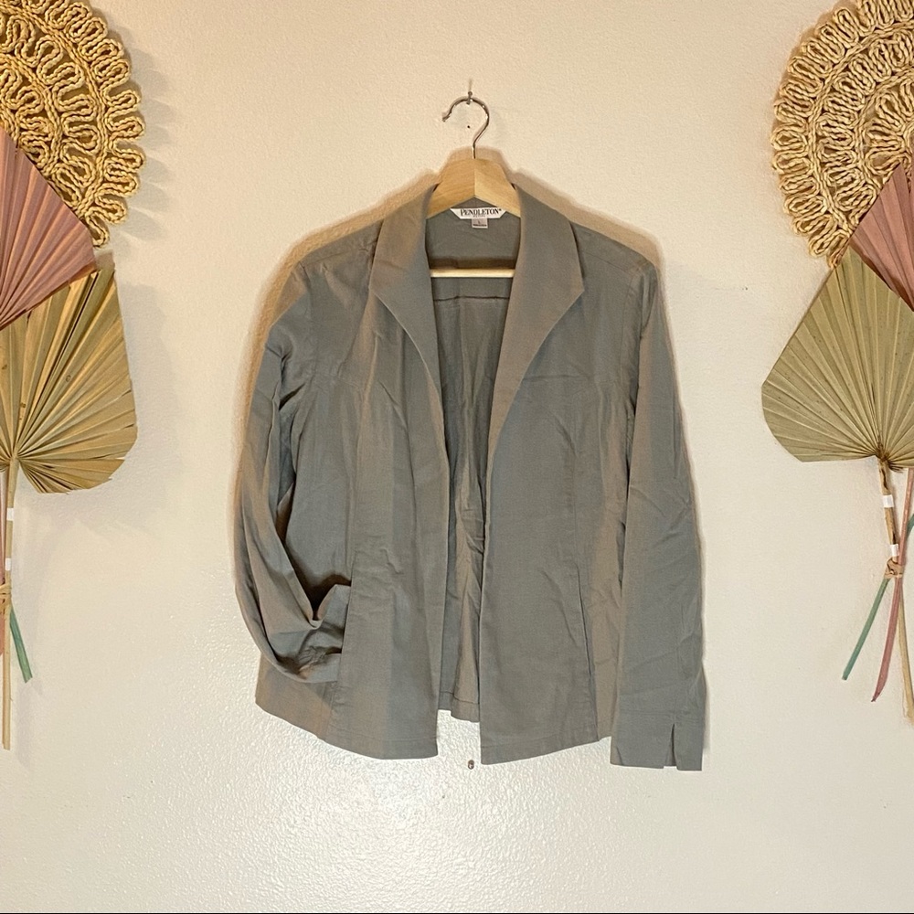 PENDLETON Linen Open Front Blazer Pocket Slit Cuff Lagenlook Oversized Coastal